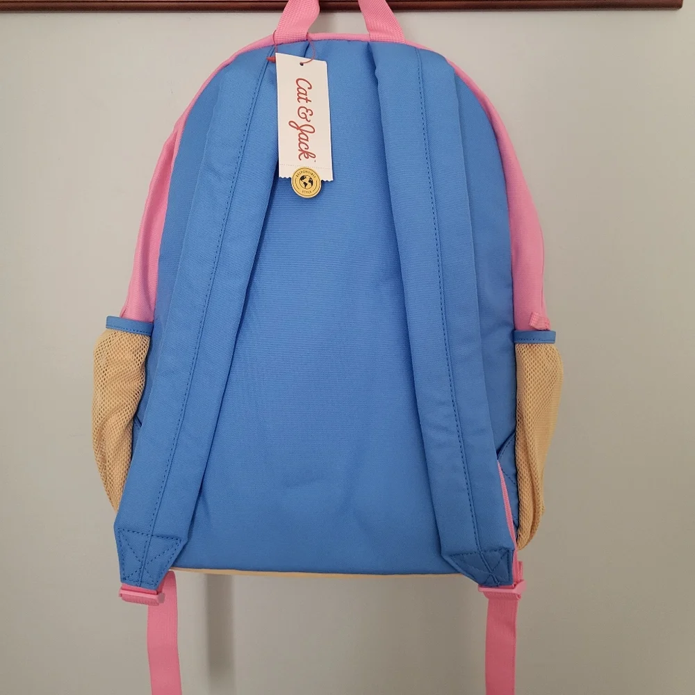 Cat & Jack Girls backpack adjustable patches School Travel Camp Pink Blue Yellow